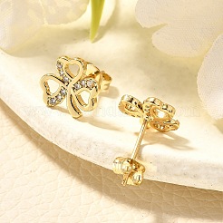Серьги-гвоздики из латуни с микропаве из прозрачных кубических цирконий&nbsp;EJEW-C126-02G