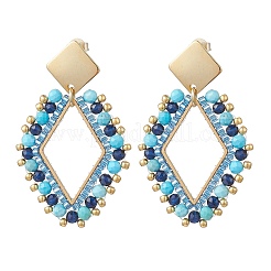 3 пара серег-гвоздиков с подвесками из смешанных камней и стекла в форме ромба&nbsp;EJEW-MZ00666