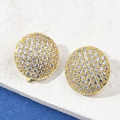 Полукруглые латунные клипсы с микропаве из прозрачных кубических цирконий&nbsp;EJEW-M082-14G