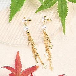 Серьги-гвоздики из латунного АБС-пластика с жемчужными кисточками&nbsp;EJEW-U040-15G