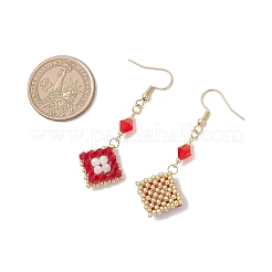 Серьги-подвески из ромбовидного стекла ручной работы из нержавеющей стали 304&nbsp;EJEW-MZ00517