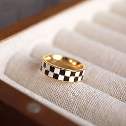 Кольца для пальцев из нержавеющей стали с черно-белым шахматным узором и эмалью&nbsp;FS-WG83B81-03