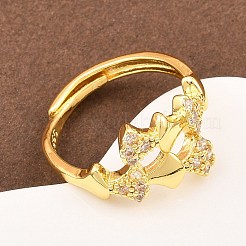 Регулируемые кольца для женщин с микропаве из латуни и кубическими цирконами&nbsp;RJEW-Z113-27G