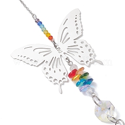 Подвесной ловец солнца из нержавеющей стали 201 в форме бабочки и радужного хрустального стекла.&nbsp;HJEW-JM04681