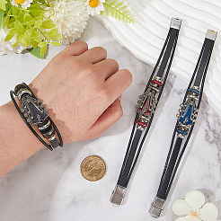 3 шт. Браслеты из сплава и кожаного шнура двух цветов для мужчин и женщин&nbsp;BJEW-CL0001-25