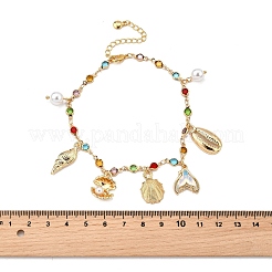 Браслеты на ногу из плоских круглых звеньев из богемской латуни&nbsp;LS-AJEW-Z046-09G