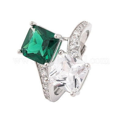 Квадратные латунные регулируемые кольца с микропаве и прозрачным фианитом RJEW-U009-03A-P-1