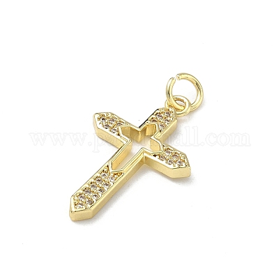 Латунные микропаве прозрачные подвески с фианитом&nbsp;KK-P350-02C-G-1