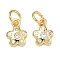 Brass Micro Pave Cubic Zirconia Pendants, Flower Charms, Rack Plating, Cadmium Free & Lead Free, Long-Lasting Plated, Golden, Clear, 9.5x7x2mm, Jump Ring: 5x1mm, Inner Diameter: 3mm