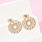 304 Stainless Steel Stud Earrings for Women, Flat Round with Flower, Ion Plating(IP), Golden, 14mm