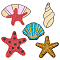 5Pcs 5 Styles Sea Animal Starfish Shell Conch Shape Computerized Embroidery Cloth Iron on/Sew on Patches, Paillette Appliques, Costume Accessories, Mixed Color, 102~170x118~181x1.2mm, 1pc/style