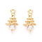 Brass Micro Pave Cubic Zirconia Charms, Christmas Tree, Long-Lasting Plated, Nickel Free, Real 18K Gold Plated, Clear, 14x7x2.5mm, Hole: 1.4mm