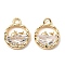 Brass Micro Pave Cubic Zirconia Charms, Cadmium Free & Nickel Free & Lead Free, Flat Round with Dolphin, Real 18K Gold Plated, Clear, 12.5x9.5x3mm, Hole: 1.6mm
