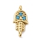 Religion Brass Micro Pave Cubic Zirconia Connector Charms, Hamsa Hand Links, Real 18K Gold Plated, Long-Lasting Plated, Rack Plating, Lead Free & Cadmium Free, Deep Sky Blue, 14x7x2mm, Hole: 1mm