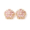 Brass Micro Pave Cubic Zirconia Beads, with Glass, Flower, Nickel Free, Real 18K Gold Plated, Pearl Pink, 16.5x7.5mm, Hole: 1.4mm