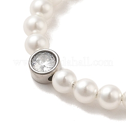 Браслет из искусственного жемчуга и страз с бусинами из АБС-пластика и застежками из нержавеющей стали 304&nbsp;BJEW-K237-02P