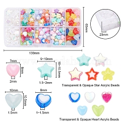 350шт 10 стиля прозрачные и непрозрачные акриловые бусины в форме сердца и звезды&nbsp;TACR-YW0001-33