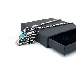 Мужские ожерелья с подвеской в виде головы дракона из нержавеющей стали с синтетической бирюзой LG7997