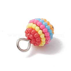 Круглые подвески из смолы цвета радуги с восковой ягодой и железными петлями платинового цвета&nbsp;PALLOY-JF02774