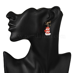 Рождественские перчатки латунные серьги-гвоздики&nbsp;EJEW-MZ00497