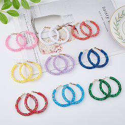 9 пара двухцветных сверкающих серег-колец из смолы с литой шпилькой для женщин&nbsp;EJEW-FI0002-13