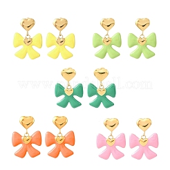 Серьги-гвоздики с бантом из нержавеющей стали 304 с эмалью&nbsp;EJEW-K268-81G