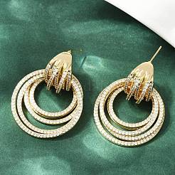 Многослойное кольцо латунные серьги-гвоздики с микропаве из прозрачного кубического циркония EJEW-S275-02G