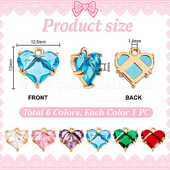 6 шт. 6-х цветные латунные подвески в форме сердца с кубическим цирконием&nbsp;KK-GA0002-32