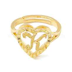 Настоящие 18-каратные позолоченные латунные регулируемые кольца с алфавитом&nbsp;RJEW-M139-18K