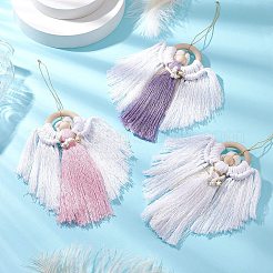 3 шт. 3-х цветный ангел из дерева и хлопковых нитей подвеска украшение&nbsp;HJEW-JM02406