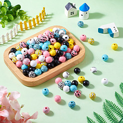 160шт окрашенные европейские бусины из натурального дерева&nbsp;WOOD-TA0002-60