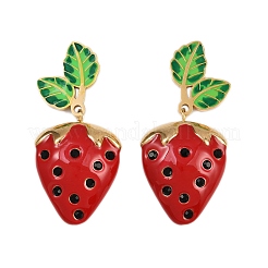 Висячие серьги-гвоздики из нержавеющей стали 304 с эмалированными вставками в виде клубники&nbsp;EJEW-A138-10G-01
