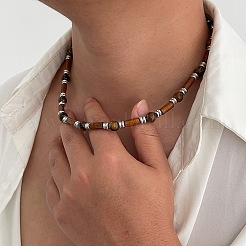 Регулируемые винтажные богемные мужские круглые бусы из натурального тигрового глаза и древесины колонного цвета&nbsp;HA1225