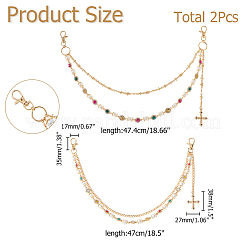 2 шт. 2 стиля акриловые цветные стразы и круглые пластиковые звенья цепи с подвесками в виде креста из сплава для джинсов&nbsp;AJEW-HS0001-26KCG