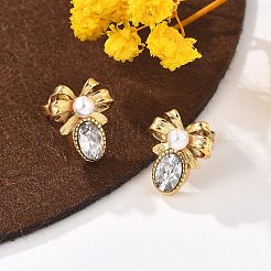 Серьги-гвоздики из нержавеющей стали 304 с микропаве из прозрачных кубических цирконий&nbsp;EJEW-I318-03G-01