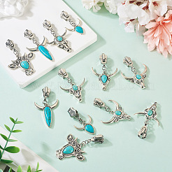 14 шт. 7 стиля слайдеров-молний из сплава в виде головы крупного рогатого скота и синтетической бирюзы&nbsp;HJEW-TAC0102