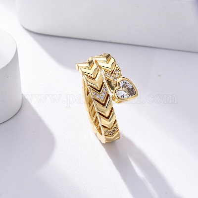 Открытые манжеты из латуни с микропаве и прозрачным цирконием для женщин&nbsp;RJEW-G341-05G-02-1