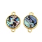 Brass Pave Natural Paua Shell Connector Charms, Golden, Flat Round, 20x14x3mm, Hole: 2.3mm