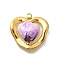 304 Stainless Steel Enamel Pendants, Heart Charms, Real 18K Gold Plated, Dark Violet, 15.5x16x2.5mm, Hole: 1.5mm