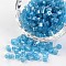 6/0 Cube Transparent Colours Rainbow Plated Round Hole Glass Seed Beads, Steel Blue, 3.5~4x2.5~3mm, Hole: 0.5mm, about 5500pcs/450g