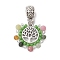 Faceted Round Natural Tourmaline & Glass Seed Beads European Dangle Charms, Alloy Tree of life Large Hole Pendants, Antique Silver, 18x20x3mm, Hole: 3.5mm