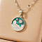 Brass Green Enamel 3D Flat Round Sky Sun Pendant Necklaces, Platinum, 15.75 inch(40cm)