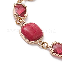 Женские браслеты-цепочки с квадратными звеньями из окрашенного натурального белого нефрита и сплава&nbsp;BJEW-JB10129