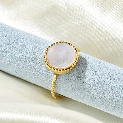 Плоские круглые манжеты из нержавеющей стали 304 белого цвета для женщин&nbsp;RJEW-G346-10G-02