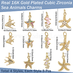 12шт 4 стиля латунные подвески с микропаве и кубическим цирконием&nbsp;KK-BBC0019-51