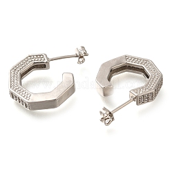 Серьги-гвоздики из латуни c-образной формы с прозрачным паве из кубического циркония&nbsp;EJEW-I310-08P