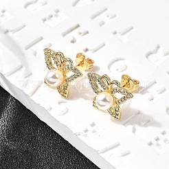 Серьги-гвоздики с бабочками из латуни с микропаве из прозрачных кубических цирконий&nbsp;EJEW-C154-03G