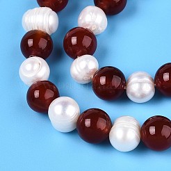 Натуральный сердолик (окрашенный и нагретый) круглый и натуральный культивированный пресноводный жемчуг картофельные бусины с канавками&nbsp;PEAR-N019-09