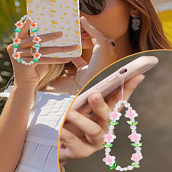 2 шт. 2-х цветные акриловые ремешки для мобильного телефона с цветами&nbsp;AJEW-LP0002-18