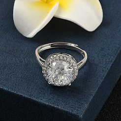 925 серебряное кольцо с кубическим цирконием в микропаве&nbsp;RJEW-B134-01A-03